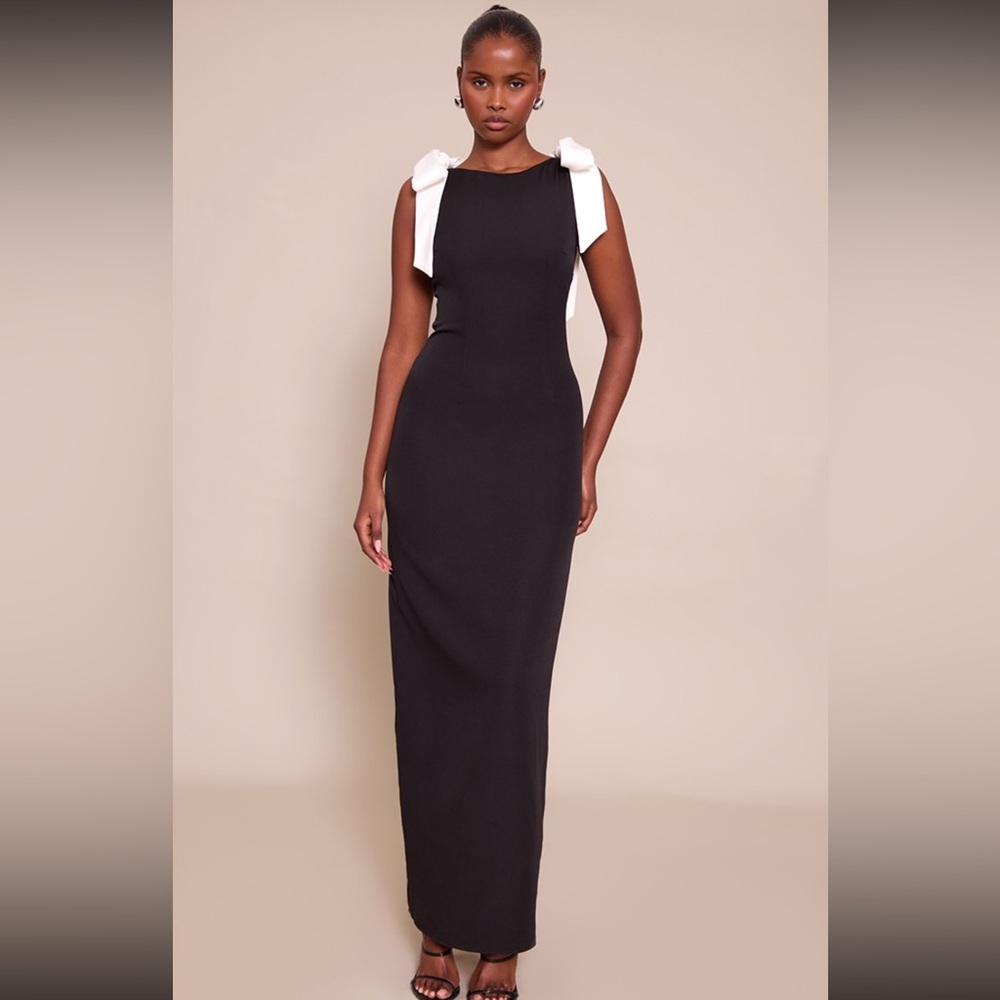 PrettyLittleThing Black Maxi Dress with White Accents